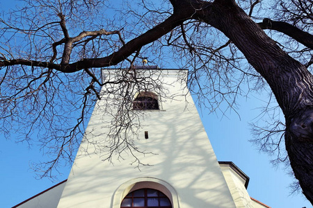 历史教堂塔冬天