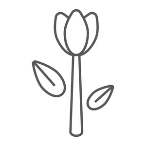 郁金香细线图标, 花卉和植物, 花符号, 矢量图形, 在白色背景的线性图案