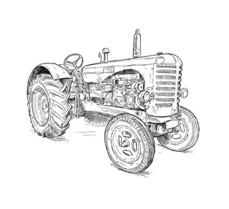 旧拖拉机的卡通或漫画风格插图