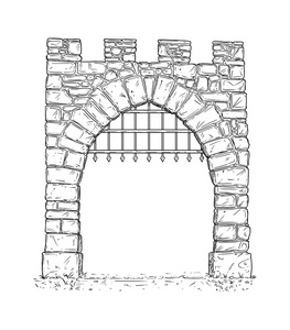 铁棒开放石材中世纪决策门的动画片