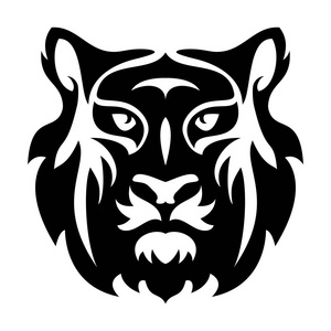 老虎图形老虎造型脸的矢量平面图标. 虎头黑白抽象图形设计照片