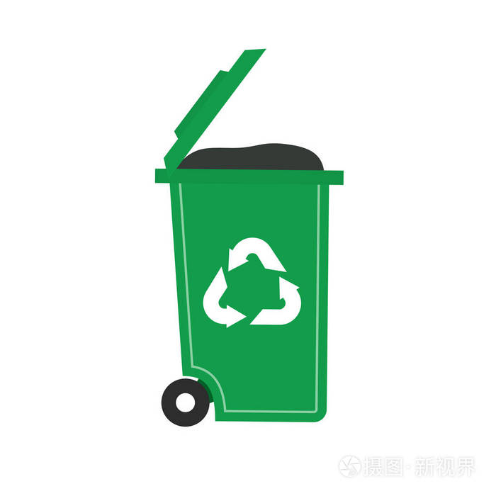 盖子打开垃圾桶,白色背景矢量插图eps文件上的垃圾桶