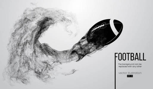 抽象剪影美国足球在白色背景从微粒, 尘土, 烟, 蒸汽。足球飞舞。橄榄球。背景可以更改为任何其他。向量