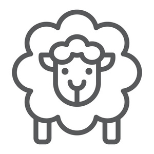 羊线图标, 羊毛和动物, 羊肉标志, 矢量图形, 在白色背景的线性图案