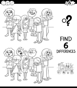 黑白卡通插图发现六种不同的图片教育游戏的儿童或青少年组着色书