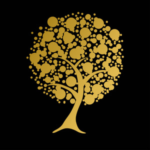 手绘装饰金树可用于生态环境循环利用自然保护卡横幅传单海报等。 自然背景