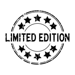Grunge黑色限量版字，白色背景上有星星图标橡胶印章