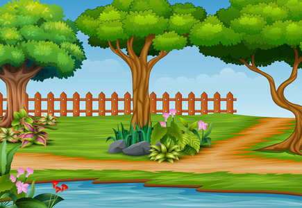 公园与河流美丽的公园景观背景与河流照片