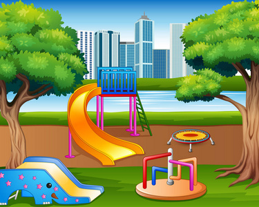 卡通城市公园儿童游乐场自然背景