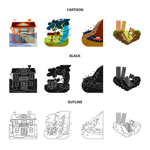 天气和遇险符号的孤立对象。收集天气和崩溃矢量图标的股票