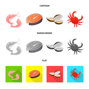 新鲜和餐馆图标的向量例证。收集新鲜和海洋股票代码的网站