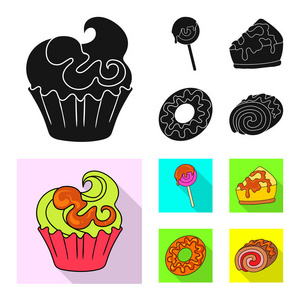 糖果和烹饪标志的向量例证。一套糖果和产品矢量图标的股票