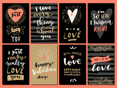 s Day Love hand lettered modern calligraphy cards, vector illust