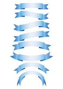白色背景上的蓝色丝带横幅图标集