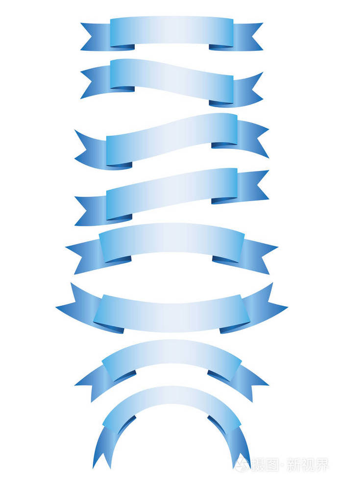 白色背景上的蓝色丝带横幅图标集