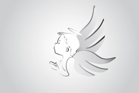 天使雕塑与孩子在花园前的老树健康生活 logo 模板矢量图标小女孩赞美