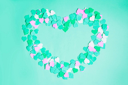 s day Card. Beautiful heart on turquoise background, top view