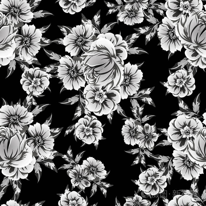 黑白复古花图案背景矢量插图插画-正版商用图片18h7af-摄图新视界