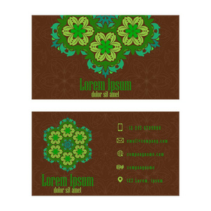 绿色访问卡，矢量抽象创意名片集模板
