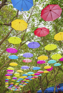 五颜六色的雨伞装饰背景图片