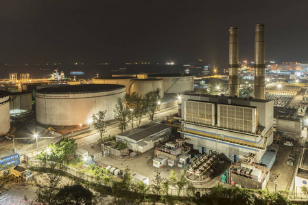 香港发电厂夜间运作