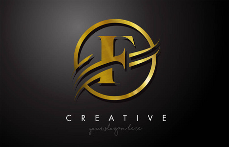 创意金属金f字母设计矢量插图.照片