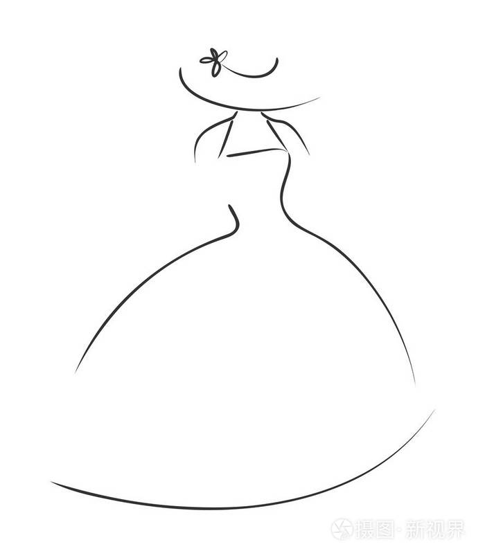 插画 女人穿着优雅的老式服装剪影,黑白时尚插图. 向量.eps