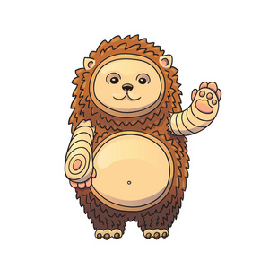 挥手动物刺猬矢量卡通插图. 可爱的动物挥手微笑. 可爱快乐的性格.