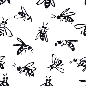 蜜蜂手绘背景无缝图案