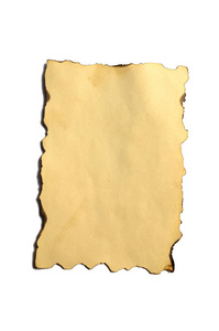 旧的空白的古董旧破碎纸手稿或羊皮纸垂直定向白色