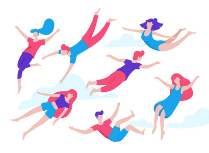 梦想动画片收集的人飞行, 梦想, 概念插图在平面设计.