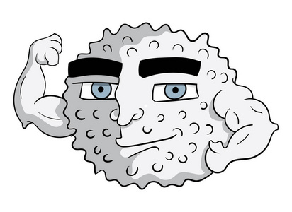 卡通白细胞显示在白色背景矢量插图上分离的强壮肌肉照片