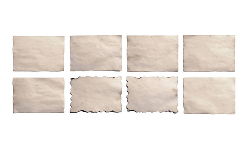 一套旧的空白古董碎纸手稿或羊皮纸水平定向白色