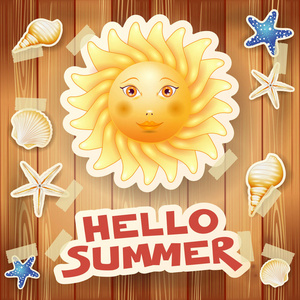 夏季背景大太阳和你好夏季字母