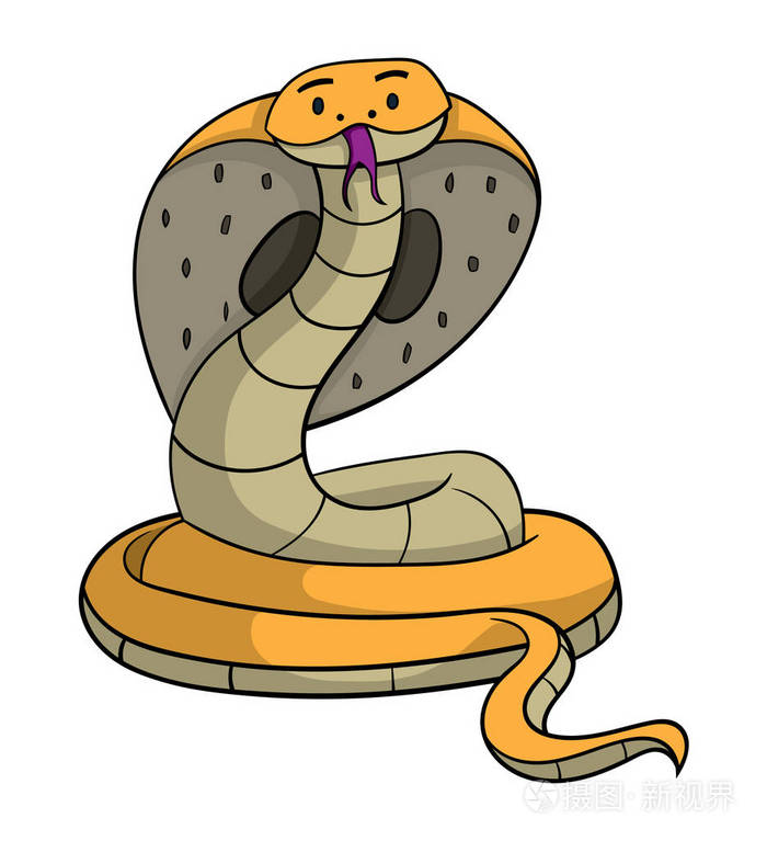 白色背景矢量插图上的眼镜蛇卡通形象