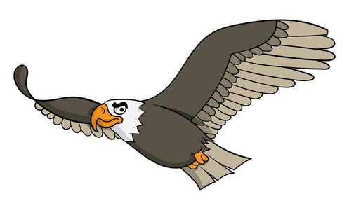 卡通人物可爱有趣的鹰飞孤立在白色背景矢量插图