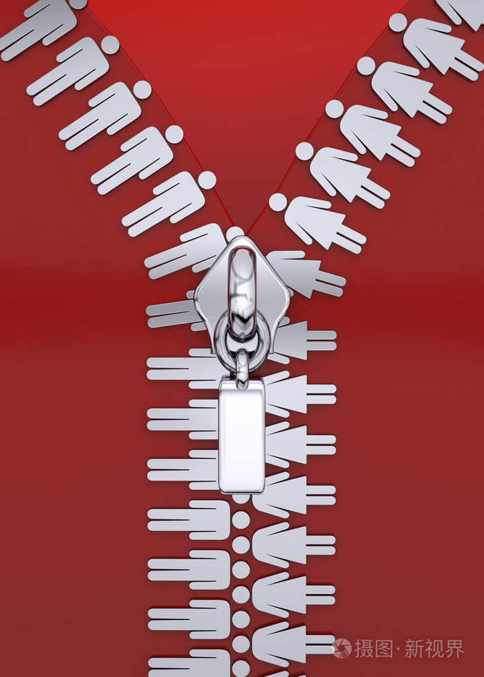 婚姻概念3d拉链艺术