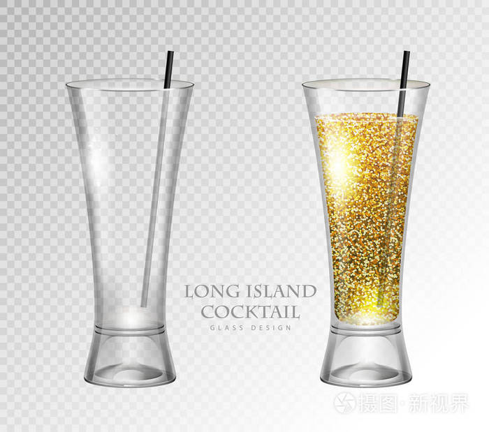 透明背景下现实鸡尾酒长岛矢量插图。 全空玻璃