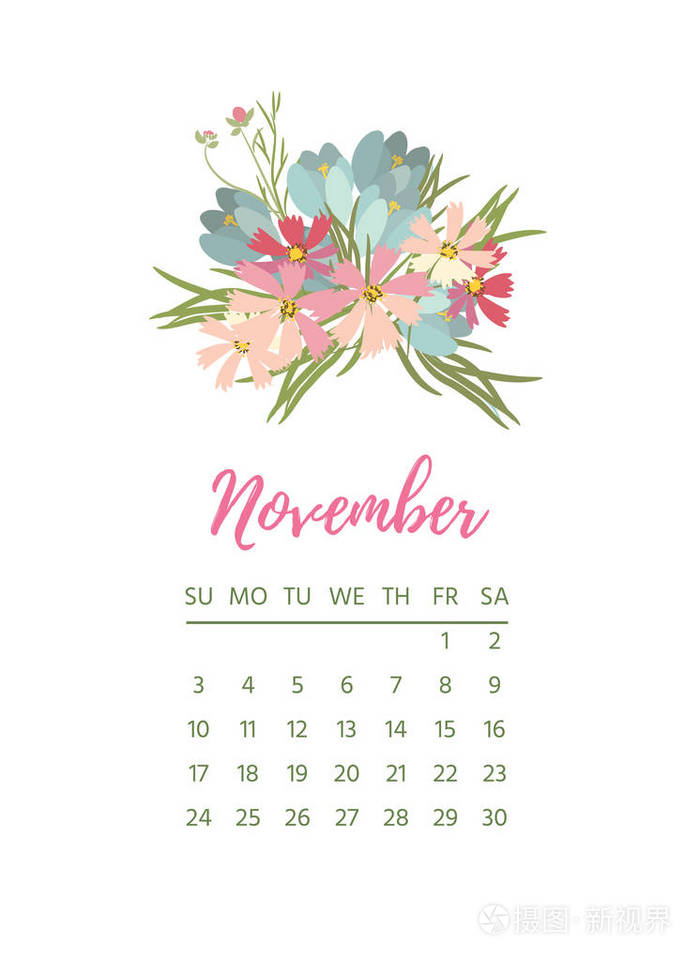 复古花卉日历2019年