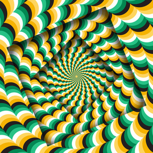 抽象的旋转框架与旋转的绿色黄色波浪图案。 光学错觉背景。