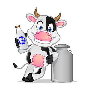 奶牛靠在牛奶罐上