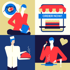 在线食品订购平面设计风格五颜六色的插图
