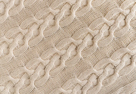 羊毛白色奶油色布编织织纹理手工针织面料的背景。