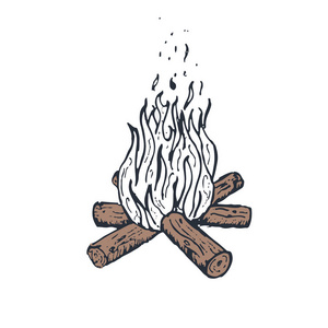 五颜六色的向量篝火与木头, 速写照片