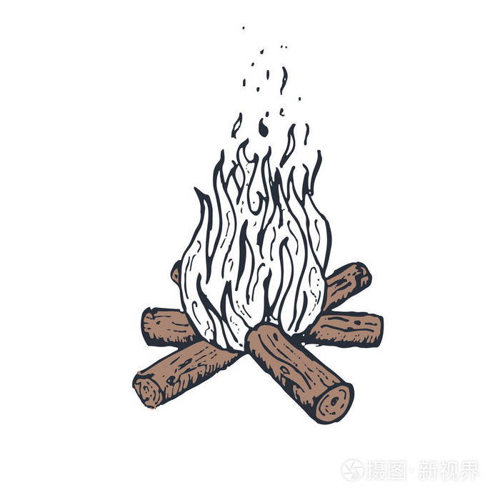 五颜六色的向量篝火与木头, 速写插画-正版商用图片18hxqw-摄图新视界