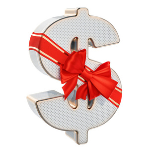 美元符号从礼品盒与红色丝带弓3渲染