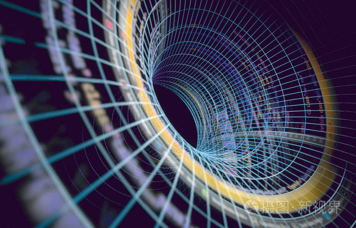 网络和源代码.抽象技术科学和云计算机的背景. 三维插图