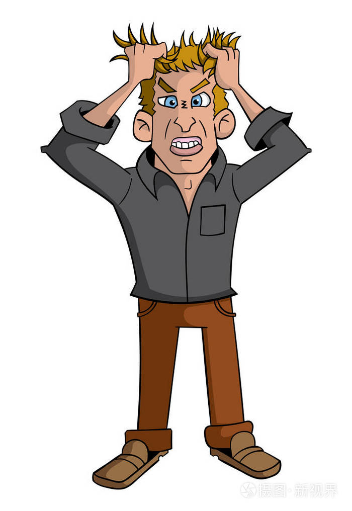 卡通人物将头发从白色背景矢量插图中分离出来