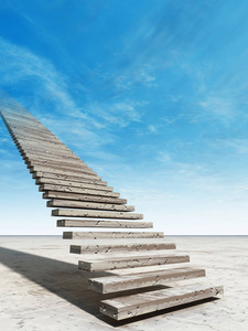 概念或概念三维插图楼梯台阶天堂的天空背景沙漠与云