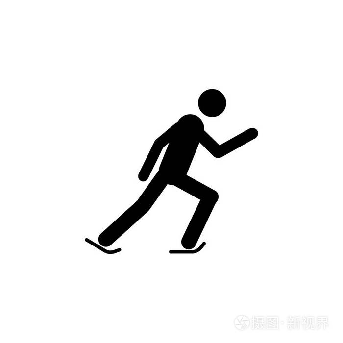 剪影滑冰运动员隔离图标冬季体育比赛纪律黑白设计矢量图白色背景下